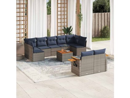 10dílná zahradní sedací souprava s poduškami šedá polyratan 3227139