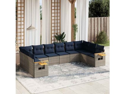 10dílná zahradní sedací souprava s poduškami šedá polyratan 3227167