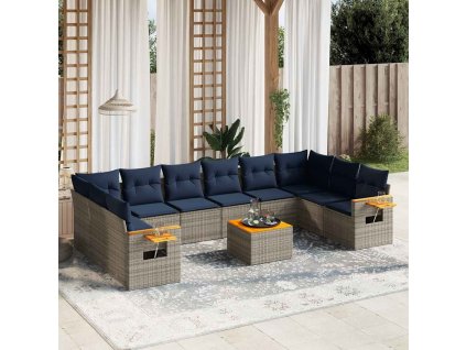 11dílná zahradní sedací souprava s poduškami šedá polyratan 3227174