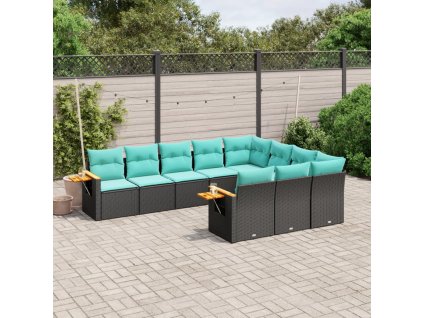 10dílná zahradní sedací souprava s poduškami černá polyratan 3227177