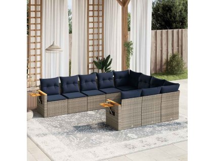 10dílná zahradní sedací souprava s poduškami šedá polyratan 3227181