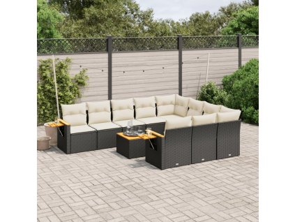 11dílná zahradní sedací souprava s poduškami černá polyratan 3227183