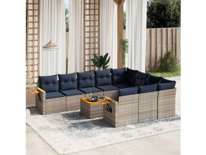 11dílná zahradní sedací souprava s poduškami šedá polyratan 3227188