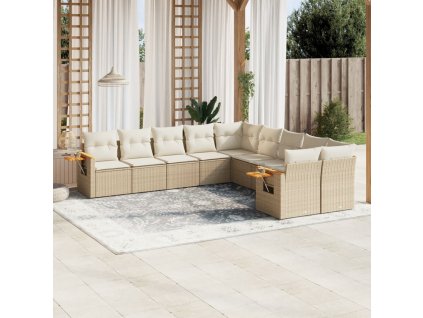 10dílná zahradní sedací souprava s poduškami béžová polyratan 3227192