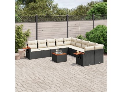 11dílná zahradní sedací souprava s poduškami černá polyratan 3227197