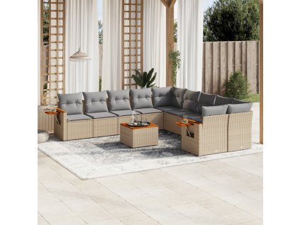 11dílný zahradní sedací souprava s poduškami béžový polyratan 3227200