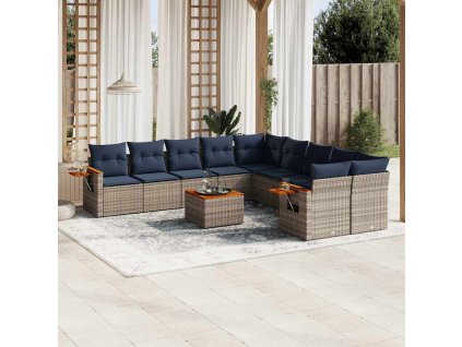 11dílná zahradní sedací souprava s poduškami šedá polyratan 3227202