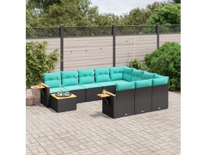 11dílná zahradní sedací souprava s poduškami černá polyratan 3227205