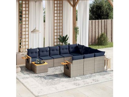 11dílná zahradní sedací souprava s poduškami šedá polyratan 3227209