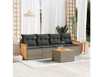 5dílná zahradní sedací souprava s poduškami šedá polyratan 3227460