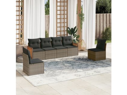 6dílná zahradní sedací souprava s poduškami šedá polyratan 3227544