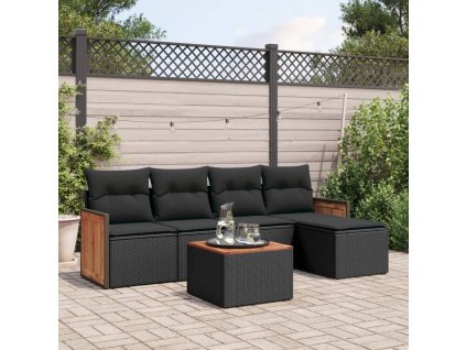 6dílná zahradní sedací souprava s poduškami černá polyratan 3227602
