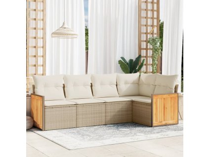 5dílná zahradní sedací souprava s poduškami béžová polyratan 3227626