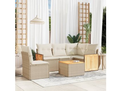 6dílná zahradní sedací souprava s poduškami béžová polyratan 3227661