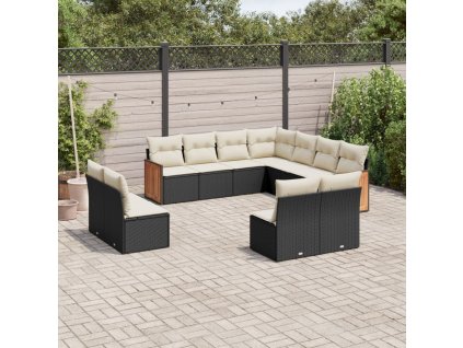 11dílná zahradní sedací souprava s poduškami černá polyratan 3227764