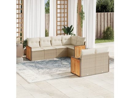 7dílná zahradní sedací souprava s poduškami béžová polyratan 3227822