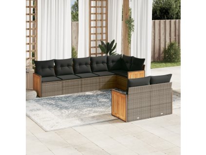 8dílná zahradní sedací souprava s poduškami šedá polyratan 3227831