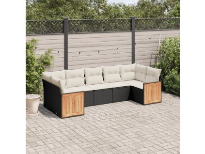 7dílná zahradní sedací souprava s poduškami černá polyratan 3227946