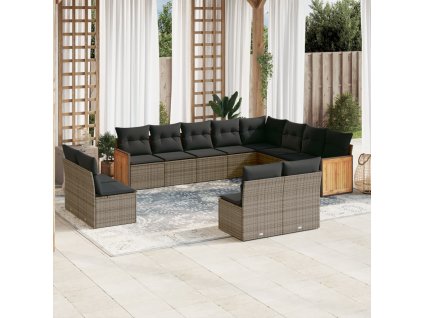 12dílná zahradní sedací souprava s poduškami šedá polyratan 3228153