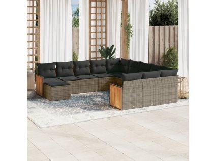 12dílná zahradní sedací souprava s poduškami šedá polyratan 3228265