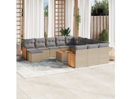 13dílná zahradní sedací souprava s poduškami béžová polyratan 3228271