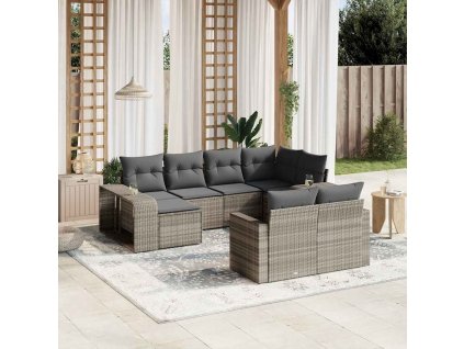 10dílná zahradní sedací souprava podušky světle šedá polyratan 3228902