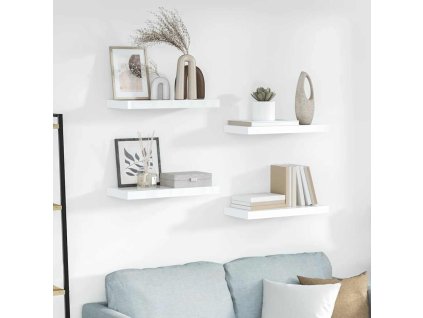 Plovoucí nástěnné police 4 ks bílé vysoký lesk 50x23x3,8 cm MDF 323747