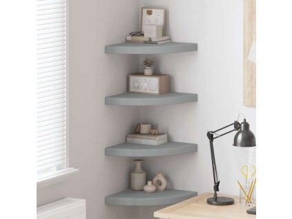 Plovoucí rohové police 4 ks šedé 35 x 35 x 3,8 cm MDF 323924