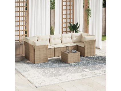 8dílná zahradní sedací souprava s poduškami béžová polyratan 3249127