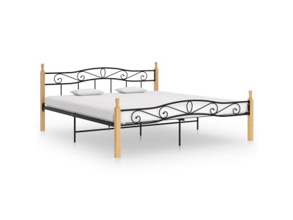 Rám postele černý kov a masivní dubové dřevo 200 x 200 cm 324917