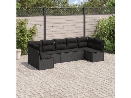 7dílná zahradní sedací souprava s poduškami černá polyratan 3249264