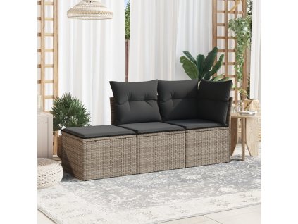 3dílná zahradní sedací souprava s poduškami šedá polyratan 3249309