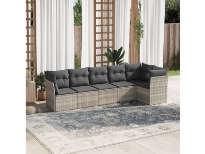 6dílná zahradní sedací souprava a podušky světle šedá polyratan 3249501