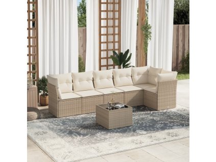 7dílná zahradní sedací souprava s poduškami béžová polyratan 3249507