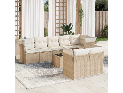 9dílná zahradní sedací souprava s poduškami béžová polyratan 3249757