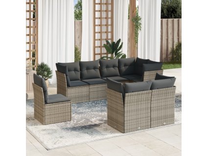 8dílná zahradní sedací souprava s poduškami šedá polyratan 3249769