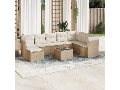 9dílná zahradní sedací souprava s poduškami béžová polyratan 3249897