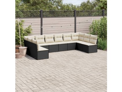 10dílná zahradní sedací souprava s poduškami černá polyratan 3249925