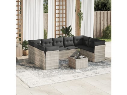 10dílná zahradní sedací souprava podušky světle šedá polyratan 3249981