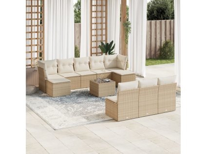 11dílný zahradní sedací souprava s poduškami béžový polyratan 3250137