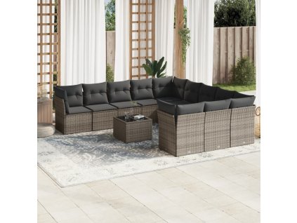 12dílná zahradní sedací souprava s poduškami šedá polyratan 3250259