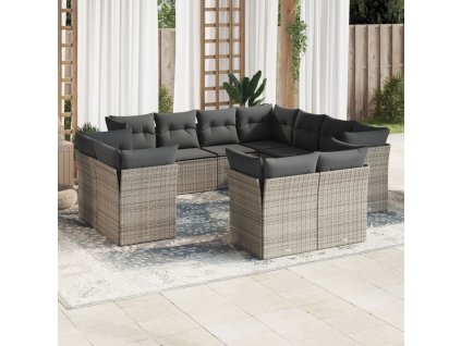11dílná zahradní sedací souprava s poduškami šedá polyratan 3250349