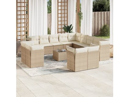 14dílná zahradní sedací souprava s poduškami béžová polyratan 3250397
