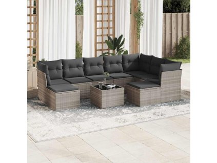 10dílná zahradní sedací souprava podušky světle šedá polyratan 3250421