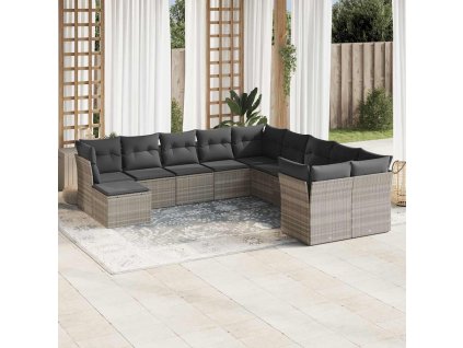 11dílná zahradní sedací souprava s poduškami šedá polyratan 3250451