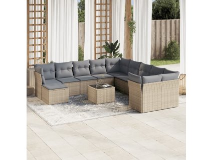 12dílná zahradní sedací souprava s poduškami béžová polyratan 3250458