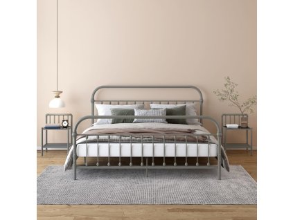 Noční stolky 2 ks šedé a černé kov a sklo 325101