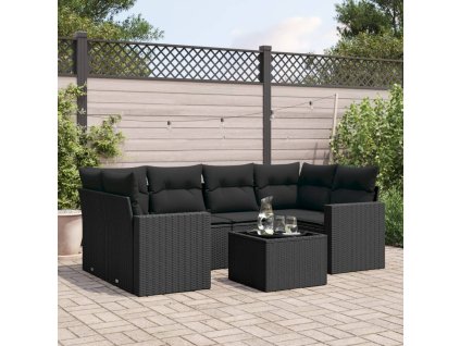 7dílná zahradní sedací souprava s poduškami černá polyratan 3251052