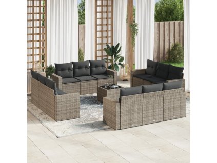 13dílná zahradní sedací souprava s poduškami šedá polyratan 3251117