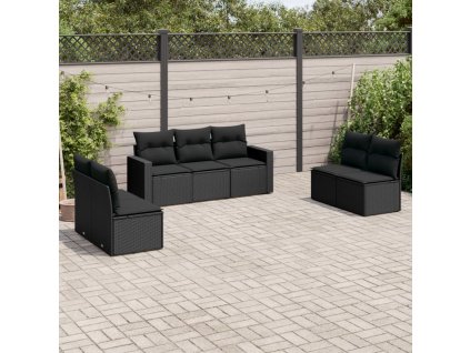 7dílná zahradní sedací souprava s poduškami černá polyratan 3251162